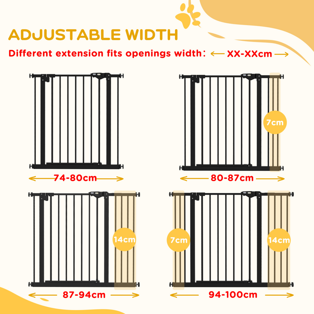 PawHut Adjustable Safety Gate with 2 Extensions and Four Adjustable Screws, Black