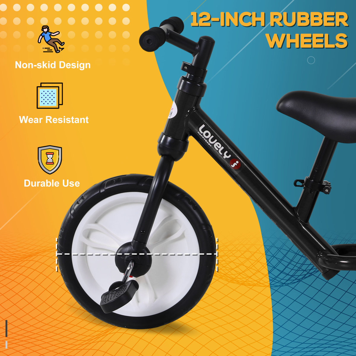 Kids Balance Training Bike Toy with Stabilizers For Child 2-5 Years Black
