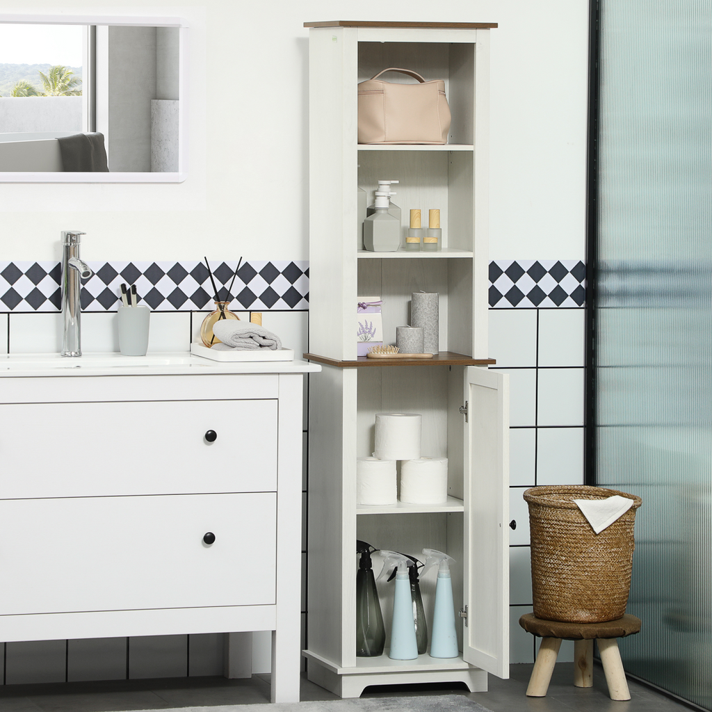 Tall Bathroom Cabinet Storage Cupboard with Door, Adjustable Shelves