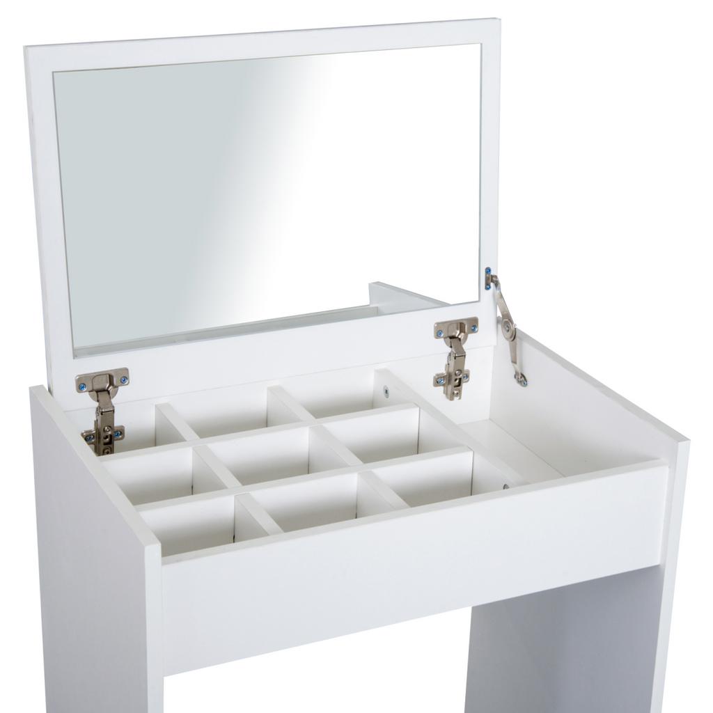 Dressing Table Set Padded Stool  Flip-up Mirror Multi-purpose - White
