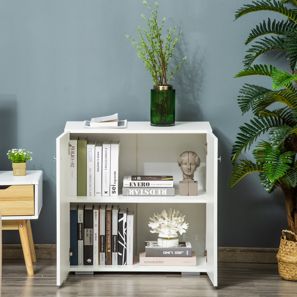 HOMCOM Freestanding Storage Cabinet w/ Two Shelves Wooden Sideboard - White