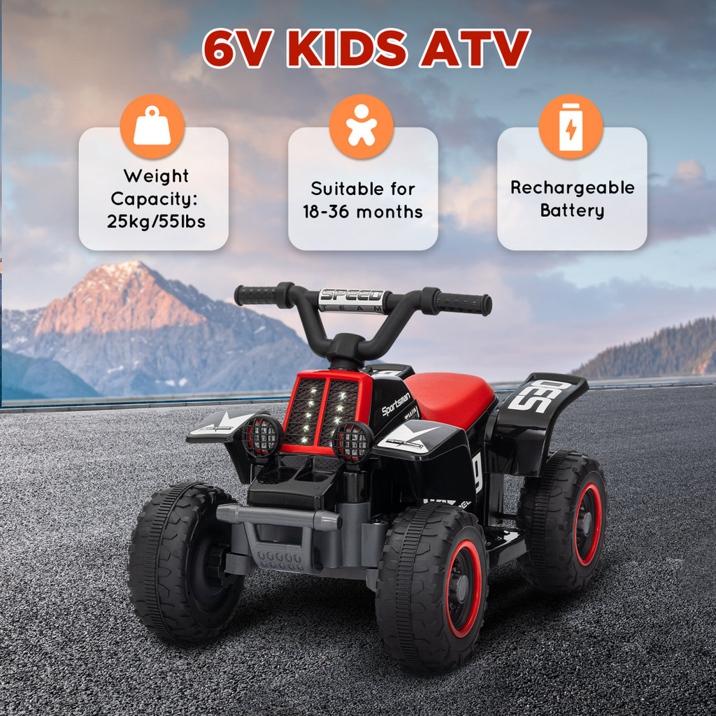 AIYAPLAY 6V Electric Quad Bike for Kids with Forward Backward, Black and Red