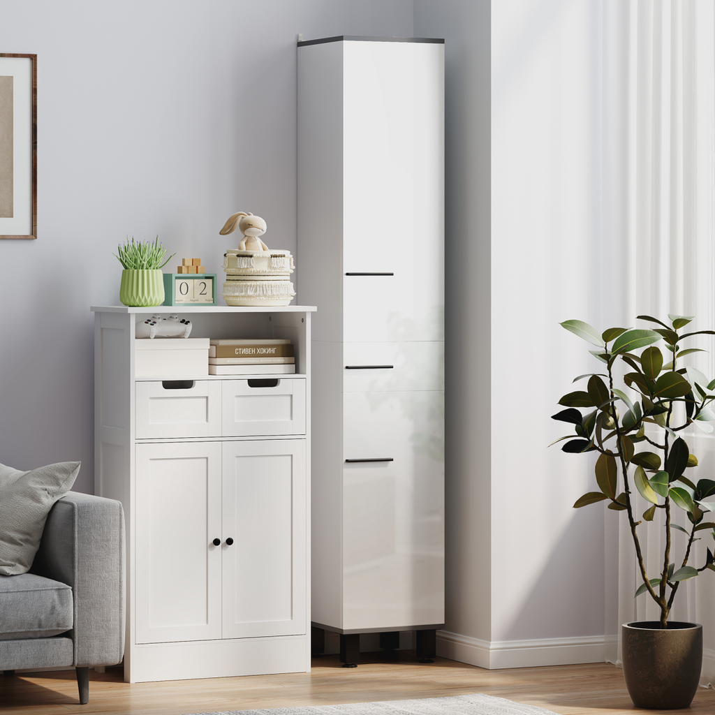 HOMCOM Bathroom Cabinet with Adjustable Shelves, Double Doors and Drawer