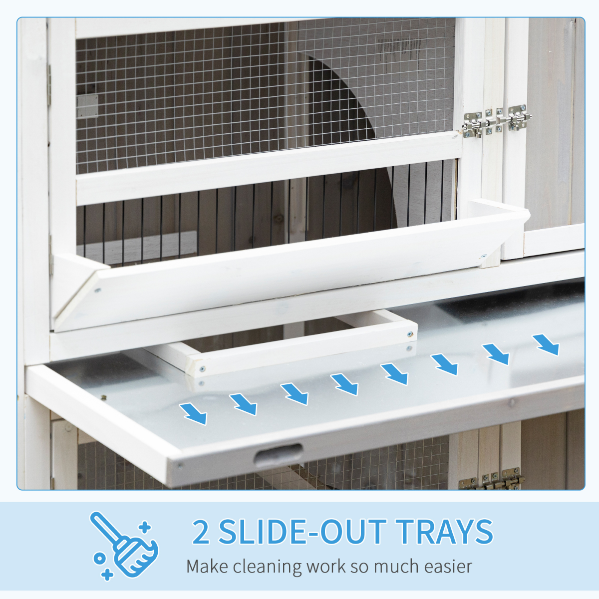 Two-Tier Wooden Rabbit Hutch w/ Wheels, Trough, Rain Cover, Tray - Grey Pawhut