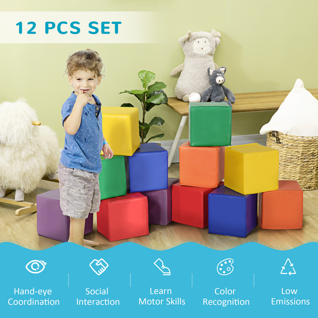 12 Piece Kids Soft Play Blocks Soft Foam Toy Building Stacking Block HOMCOM