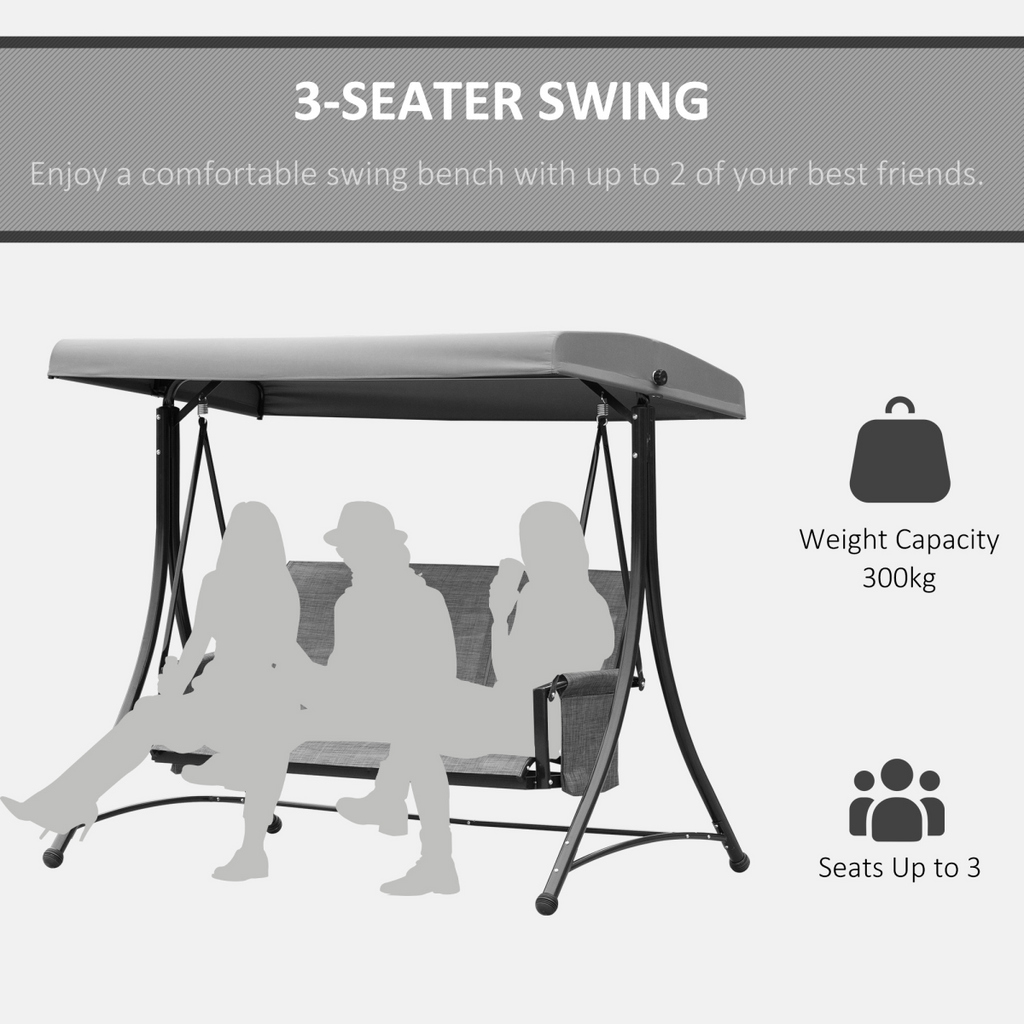 3 Seat Metal Fabric Backyard Patio Swing Chair with Canopy Top Outsunny