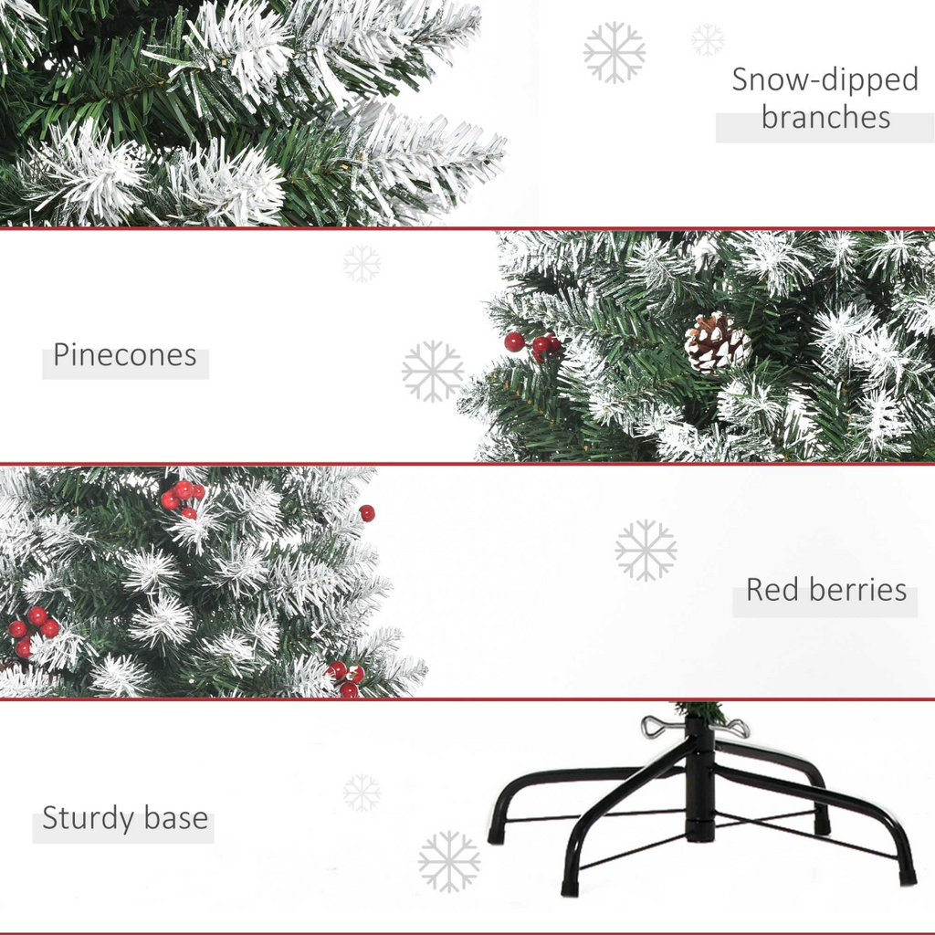 6FT Artificial Christmas Tree Pencil Tree Berries Pinecones Foldable Feet Green