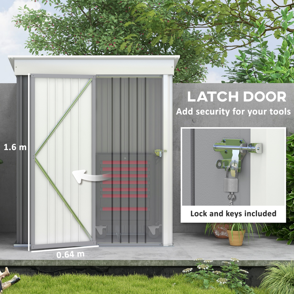 Small Garden Shed, Steel Lean-to Shed for Bike with Adjustable Shelf, Lock, 5x3