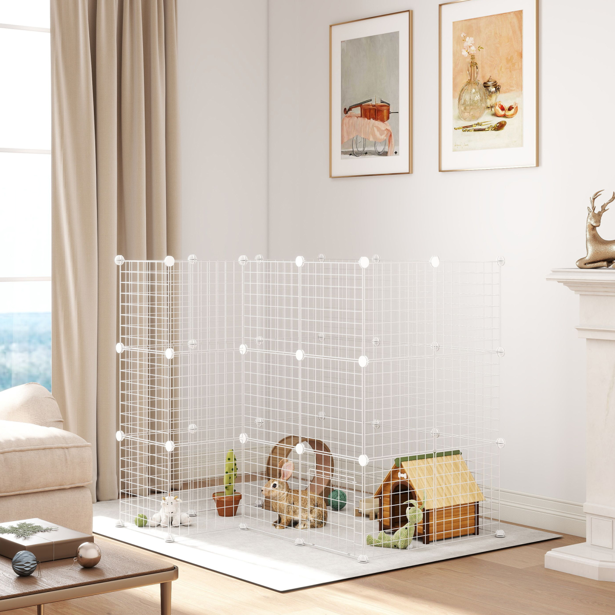 PawHut DIY Pet Playpen 36 Panel for Rabbit Chinchilla Hedgehog, White