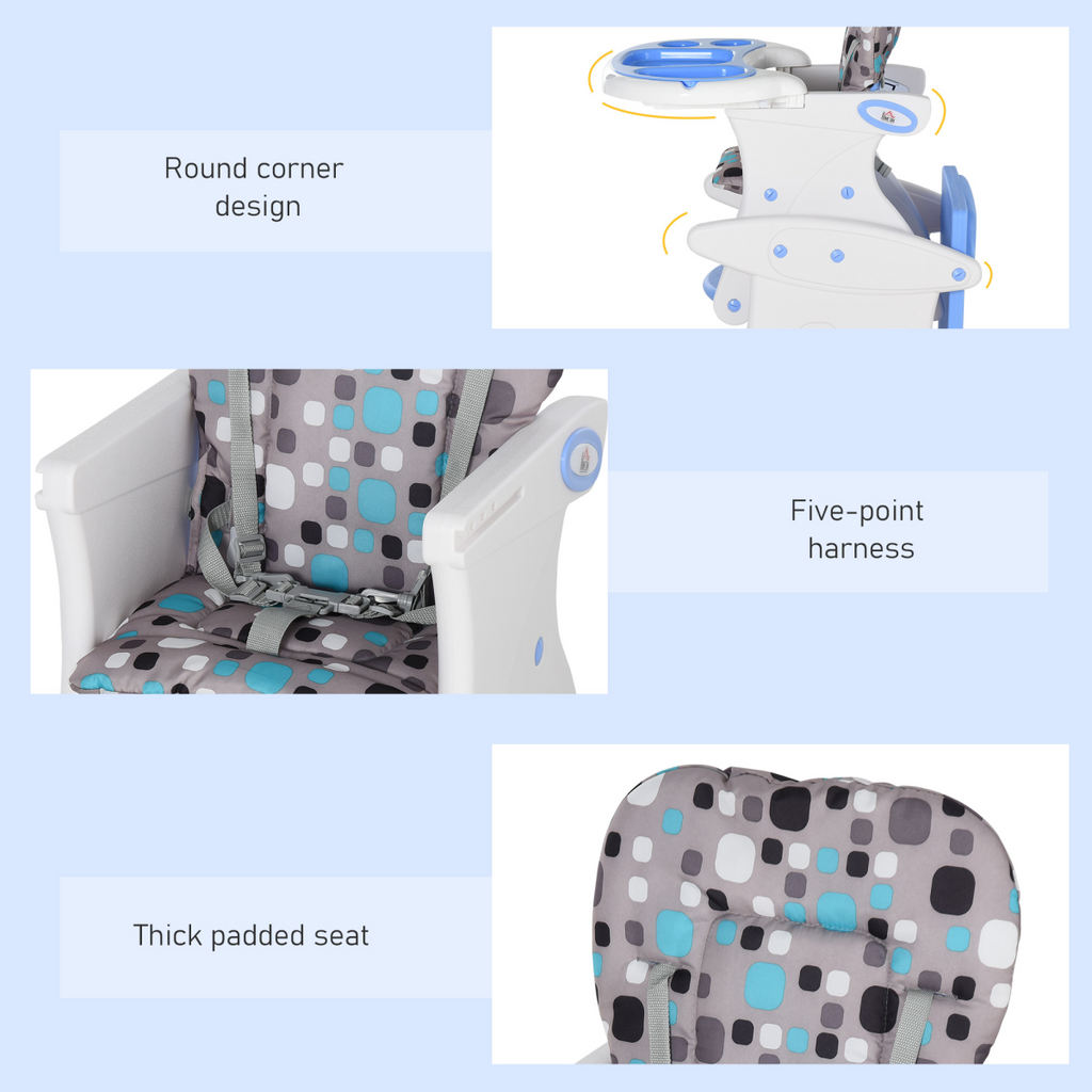 3-in-1 Convertible Baby High Chair Booster Seat with Removable Tray Blue