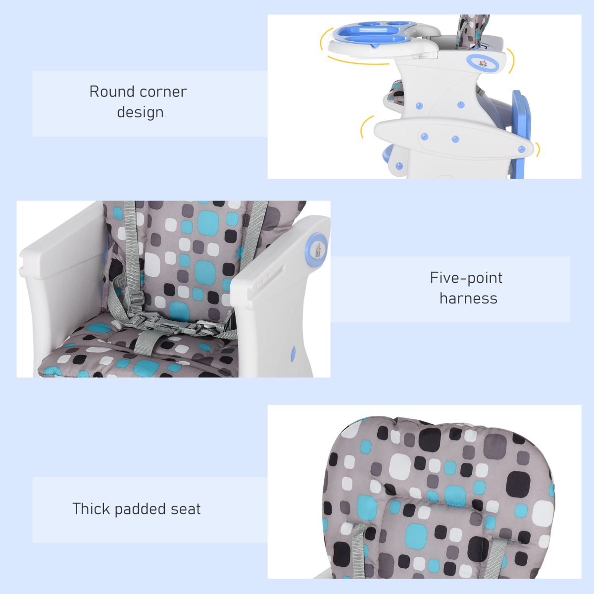 3-in-1 Convertible Baby High Chair Booster Seat with Removable Tray Blue
