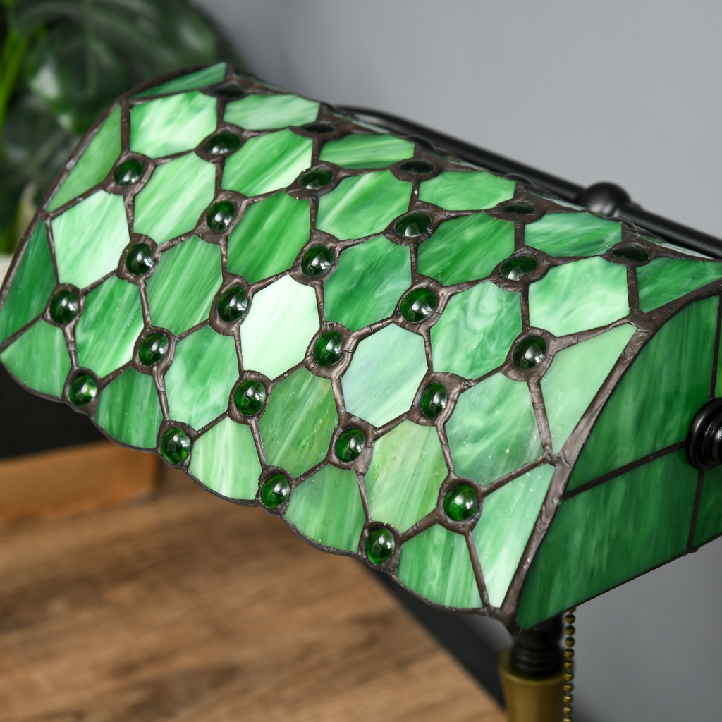 HOMCOM Stained Glass Table Lamp, for Bedroom Bedside, Bulb not Included