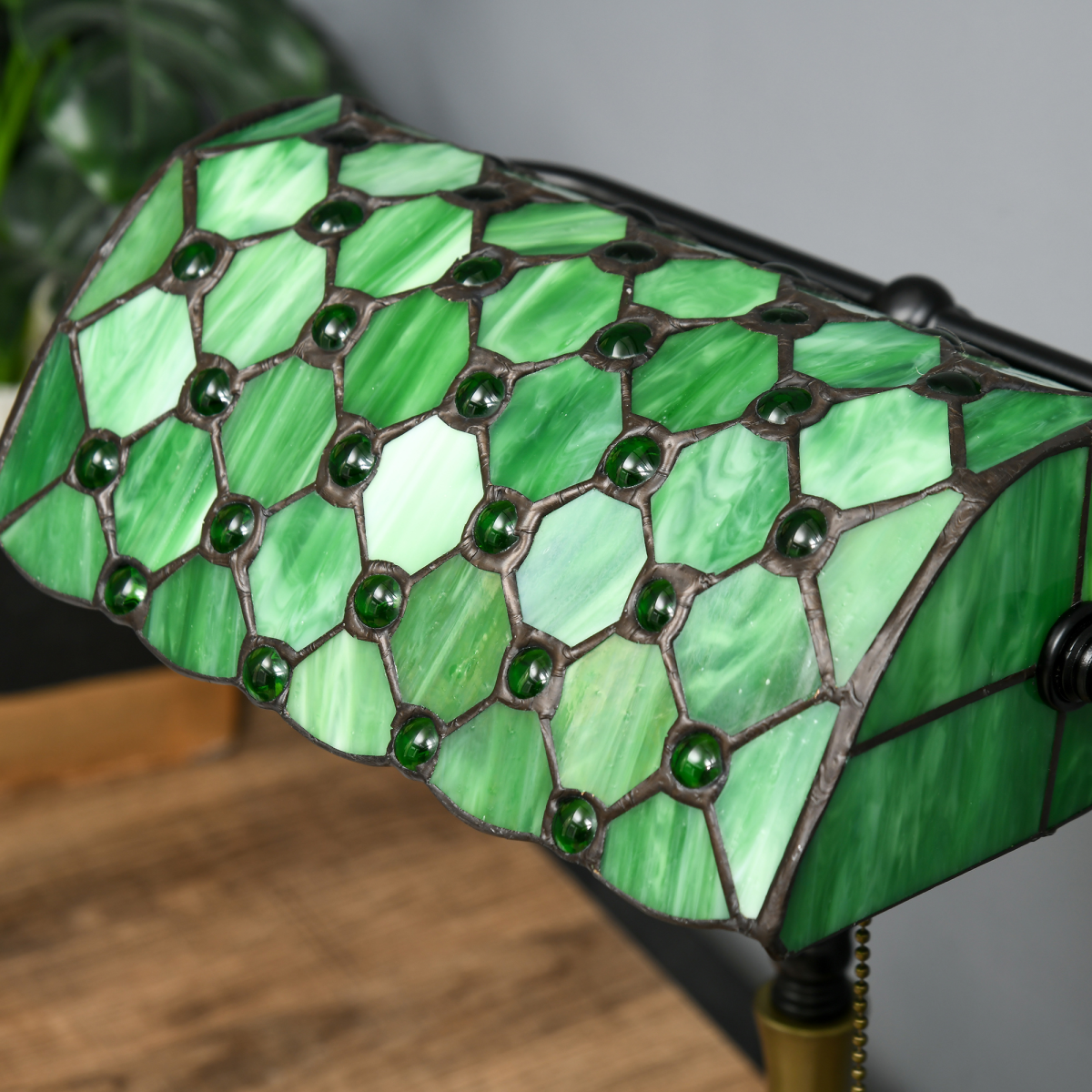 HOMCOM Stained Glass Table Lamp, for Bedroom Bedside, Bulb not Included