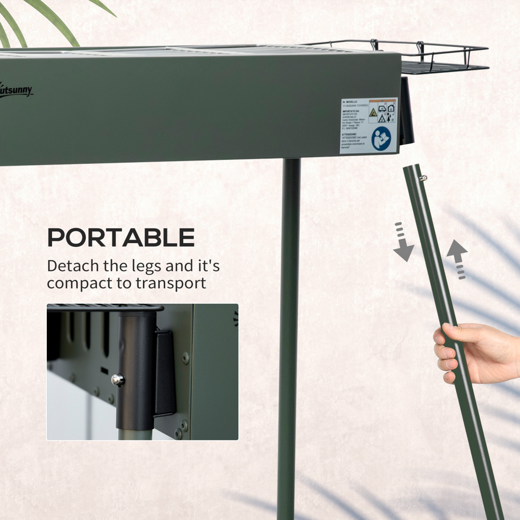 Portable Charcoal Barbecue Grill with Seasoning Baskets and Hooks