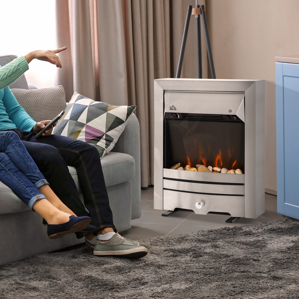 LED Flame Electric Fire Place-Stainless Steel 2KW Pebble Burning Effect Indoor