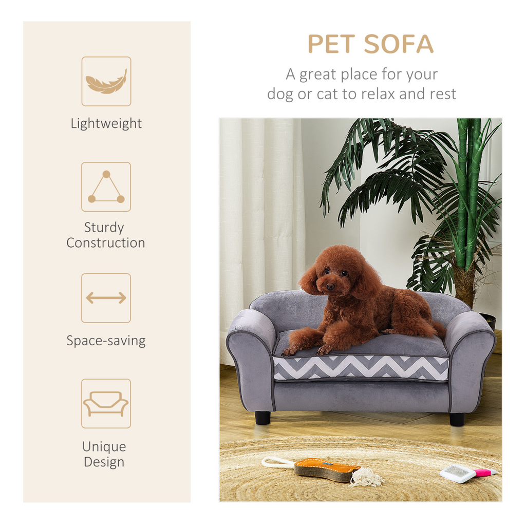 Dog Sofa Cat Couch Bed for XS Dogs w/ Removable Sponge Cushion - Grey