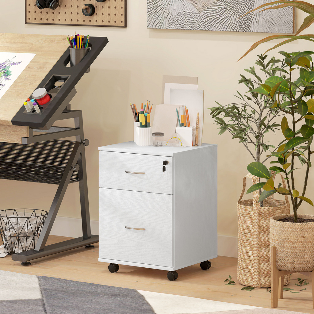 HOMCOM Pedestal Office Mobile Filing Cabinet 2 Drawer White