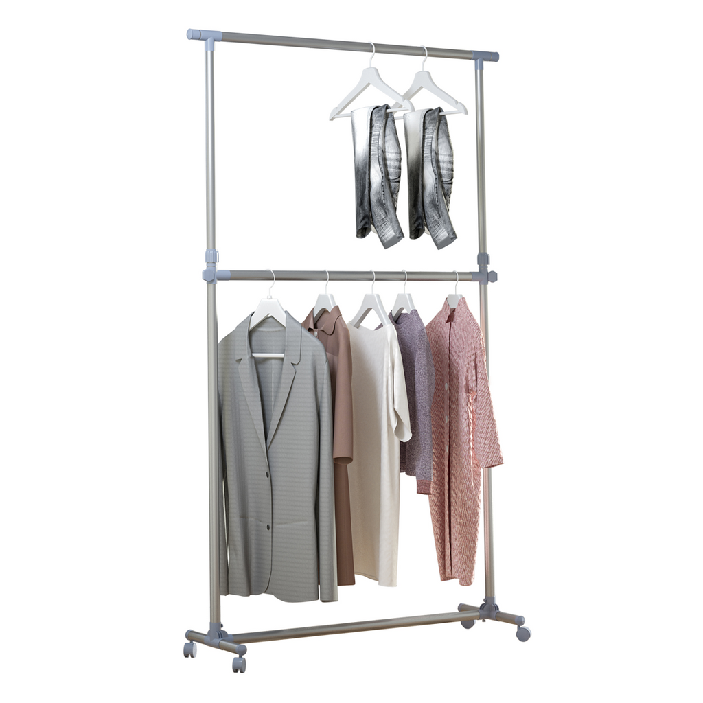 Clothes Hanger with Wheels, Heavy Duty-Silver/Grey