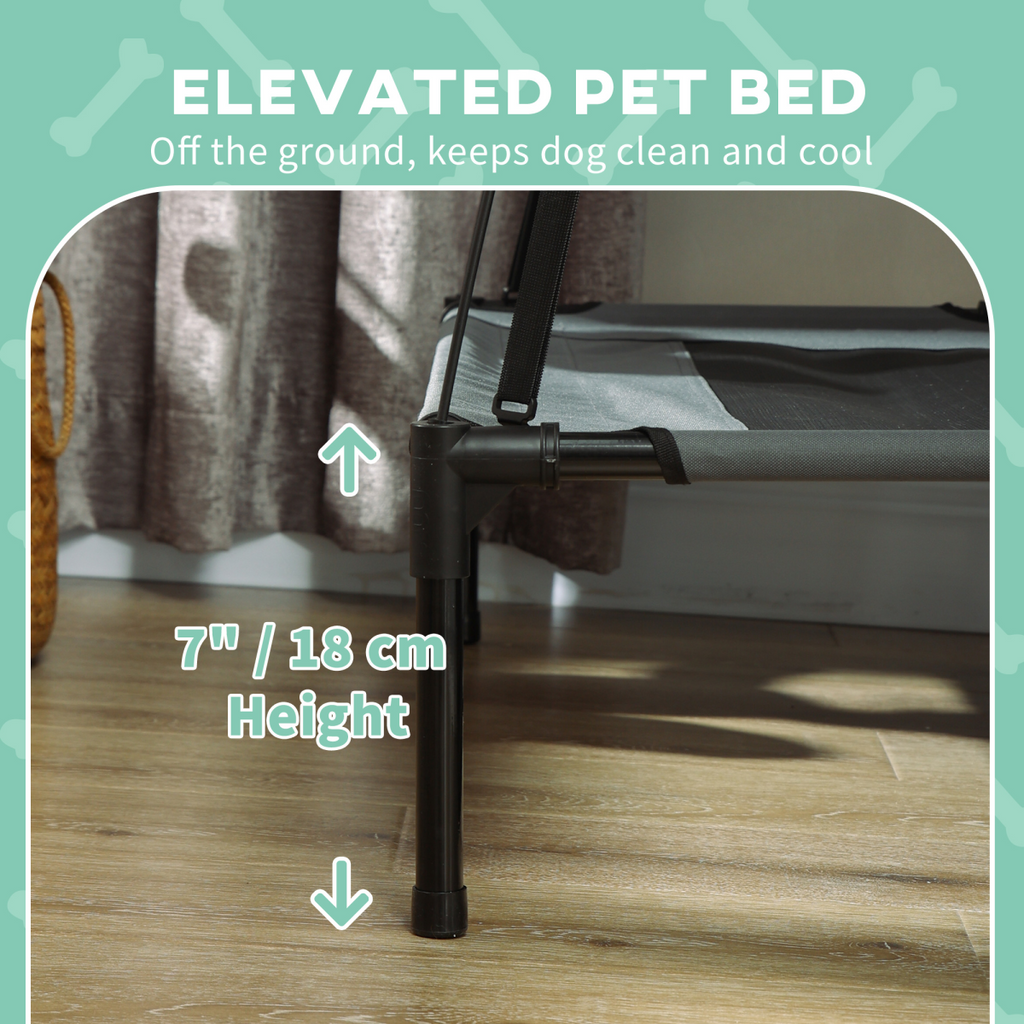 92 cm Elevated Dog Bed Cooling Raised Pet Cot UV Protection Canopy Grey Pawhut
