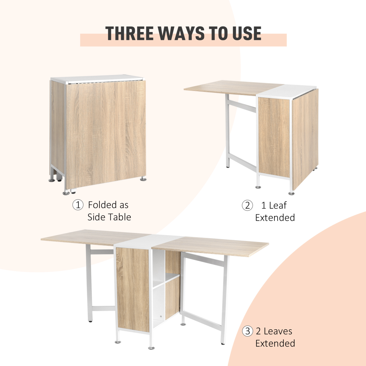 HOMCOM Folding Table Computer Desk with Storage Shelves Oak, White Home Office