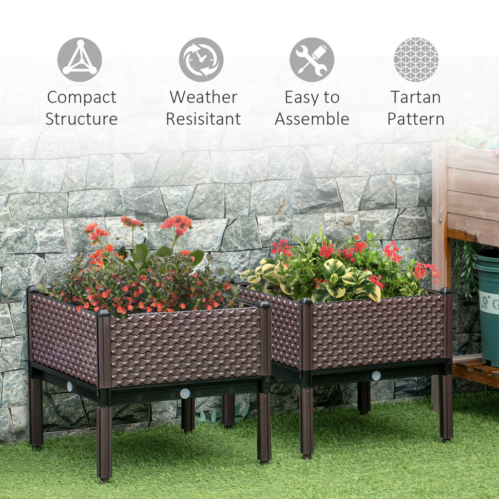 Outsunny Set of 2 Raised Garden Bed Elevated Planter Box for Flower, Vegetables