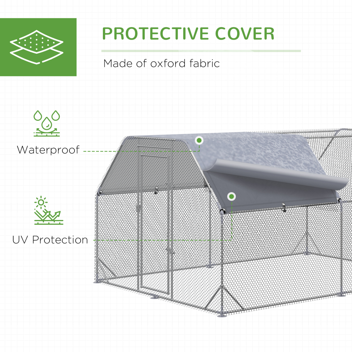 Chicken Run W/ Roof, Walk In Chicken Coop for 10-12 Chickens, Hen House