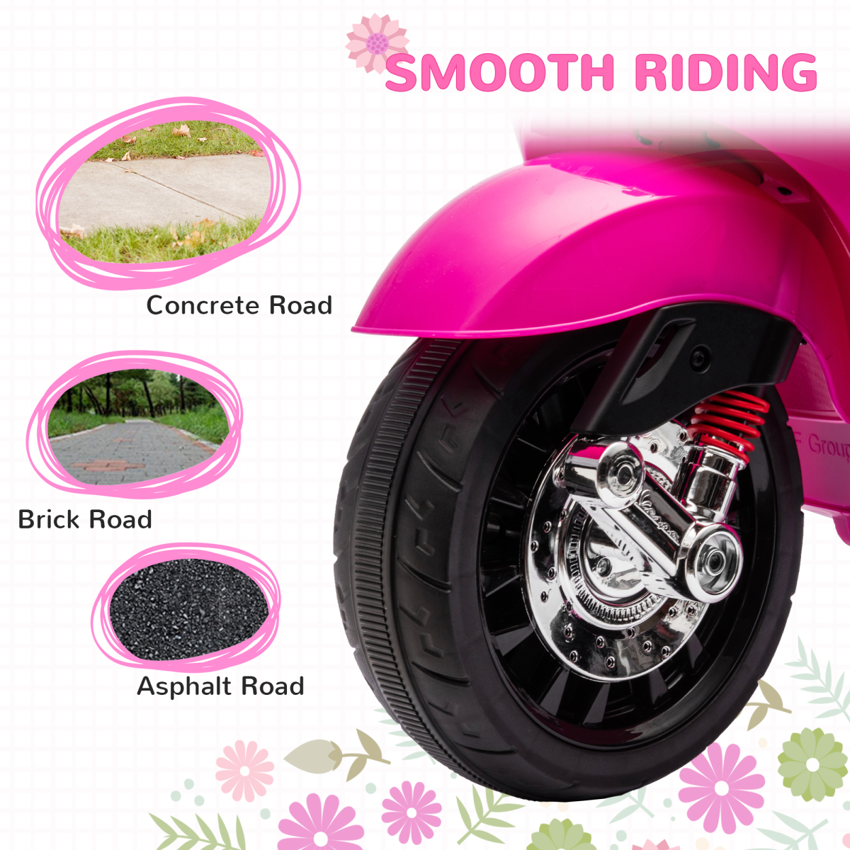 AIYAPLAY Vespa Licensed 12V Kids Electric Motorbike with 2 Training Wheels - Pink