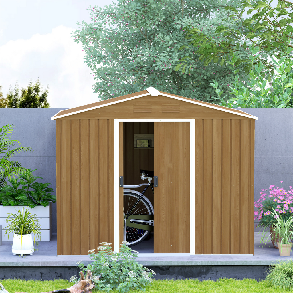 Outsunny 8 x 6ft Garden Storage Shed with Double Door Chocolate Wood Effect