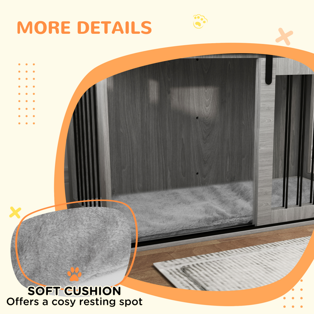PawHut Dog Crate Furniture with Removable Cushion for XL-sized Dogs - Grey