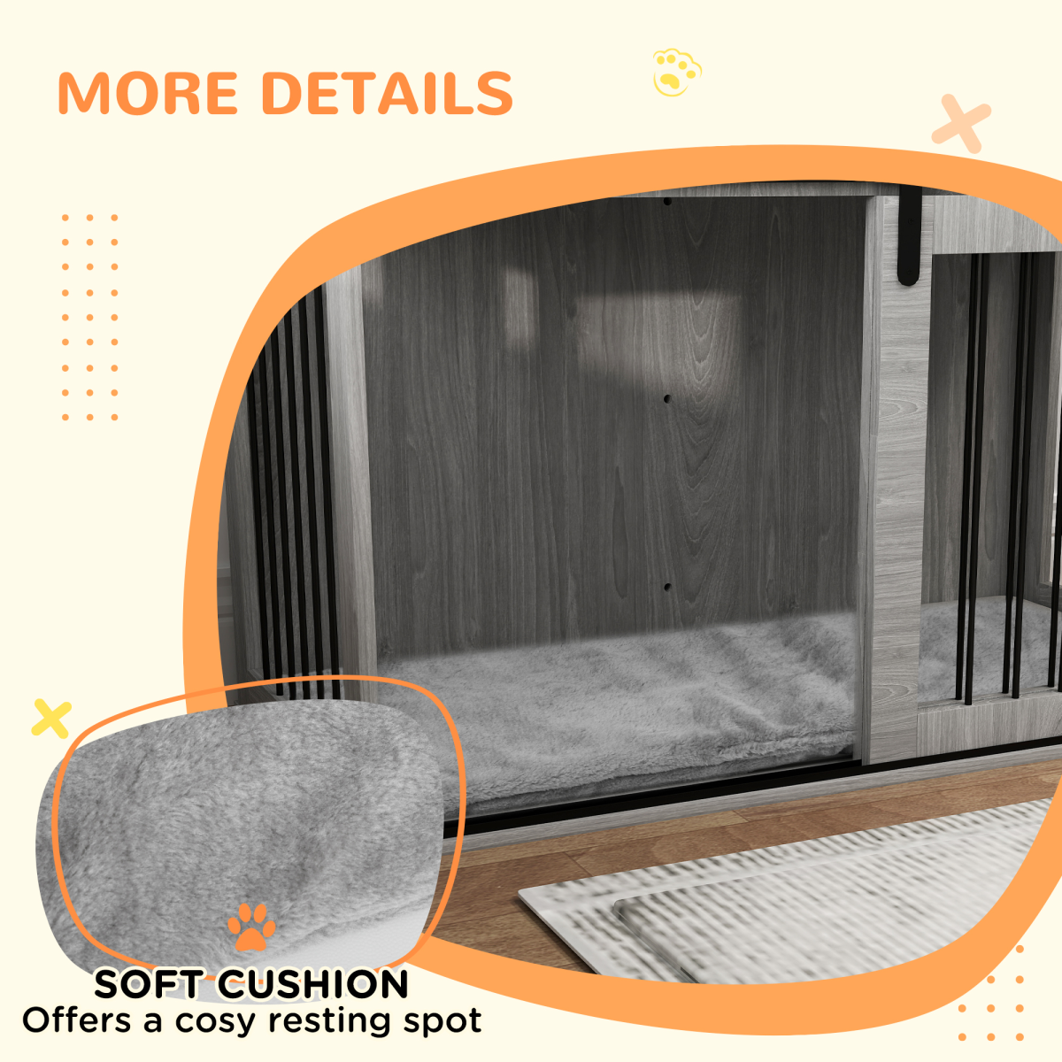 PawHut Dog Crate Furniture with Removable Cushion for XL-sized Dogs - Grey