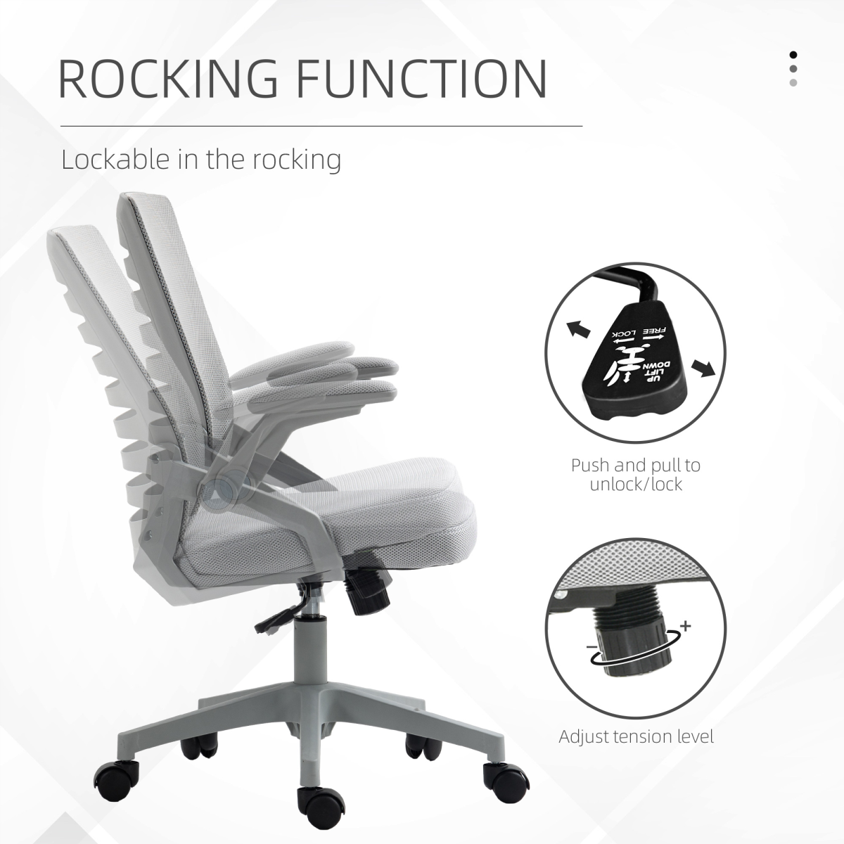 Vinsetto Mesh Office Chair Home Swivel Task Chair with Lumbar Support, Arm, Grey