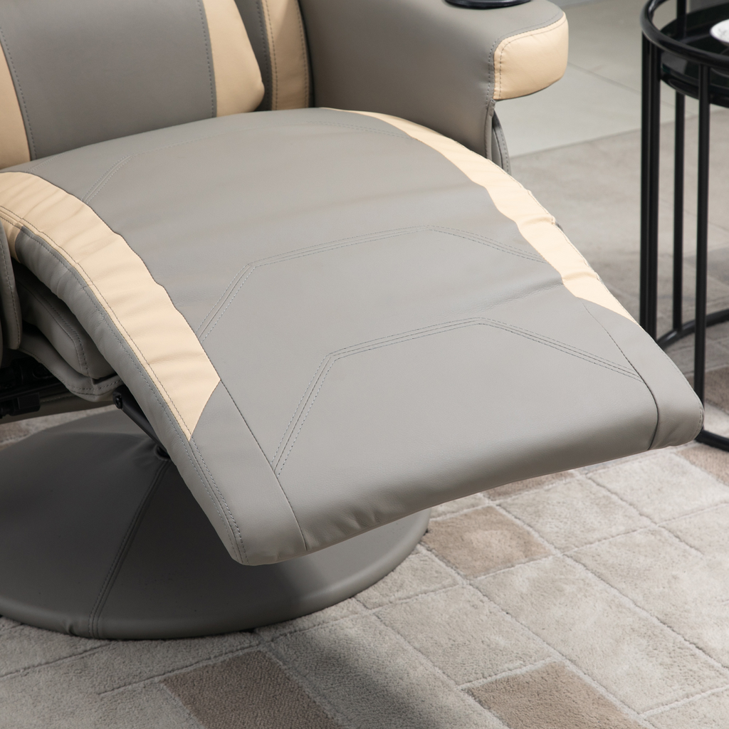 Manual Recliner Armchair PU Sofa Chair w/ Adjustable Leg Rest & 135� Reclining