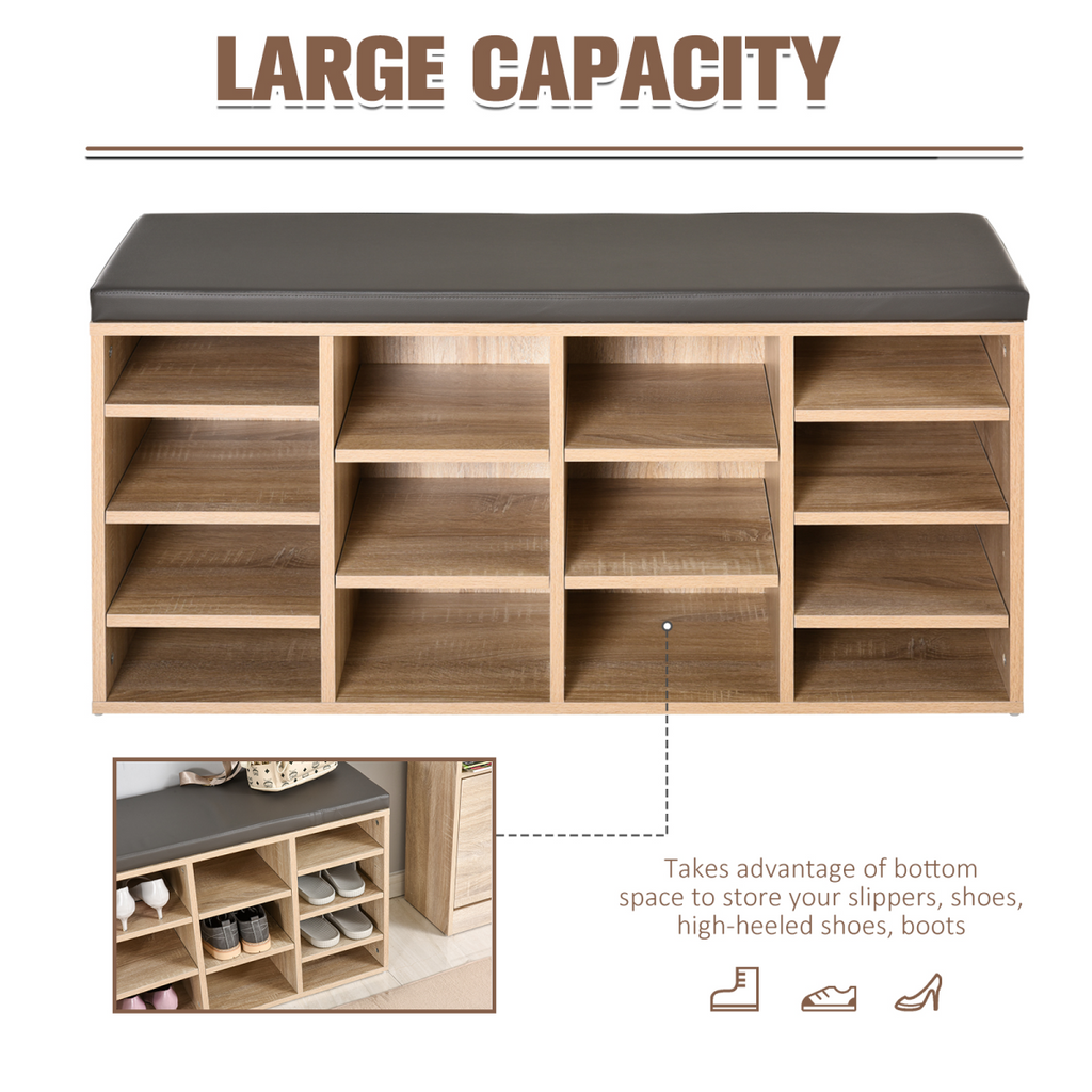 Multi-Storage Shoe Rack 14 Compartments Cushion Moving Shelves  Brown