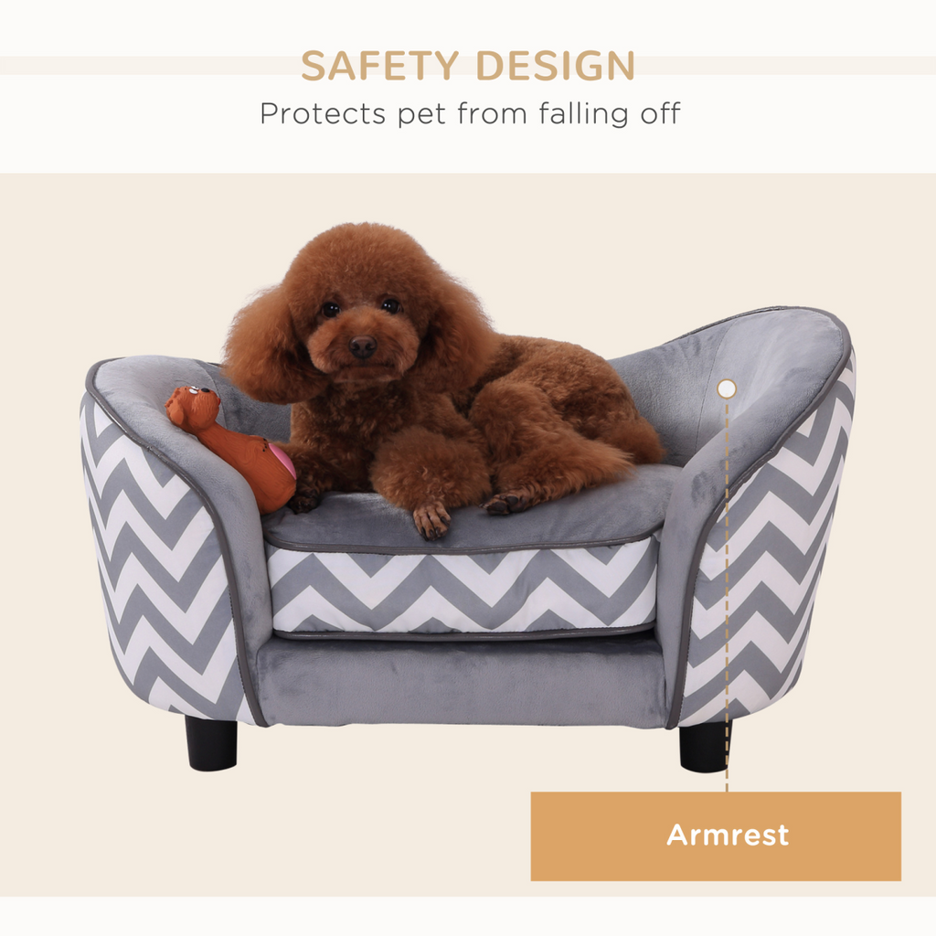 PawHut Dog Sofa Pet Couch for XS Dogs with Removable Sponge Padded Cushion Grey