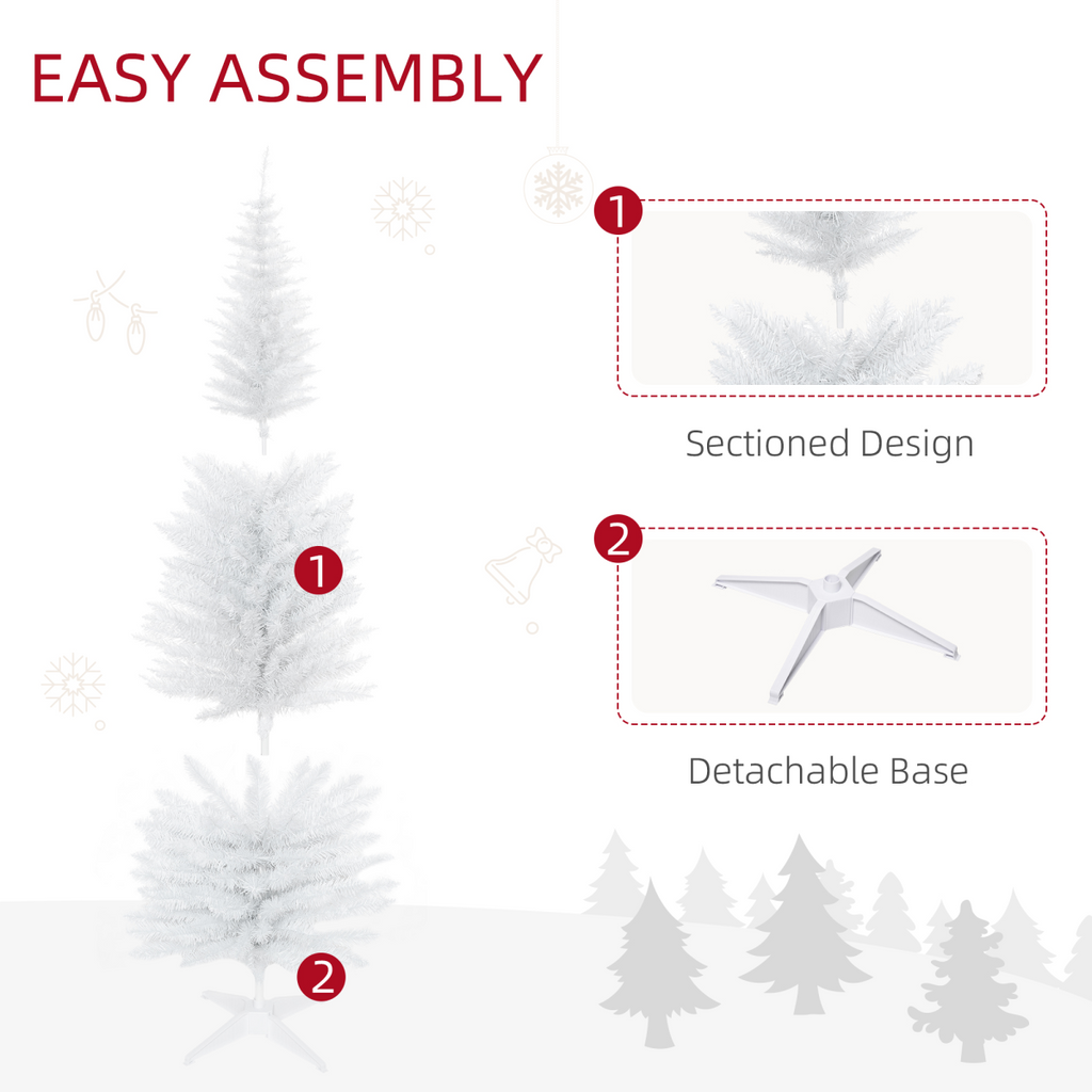 1.8m 6ft Artificial Pine Pencil Slim Christmas Tree with 390 Branch Tips White