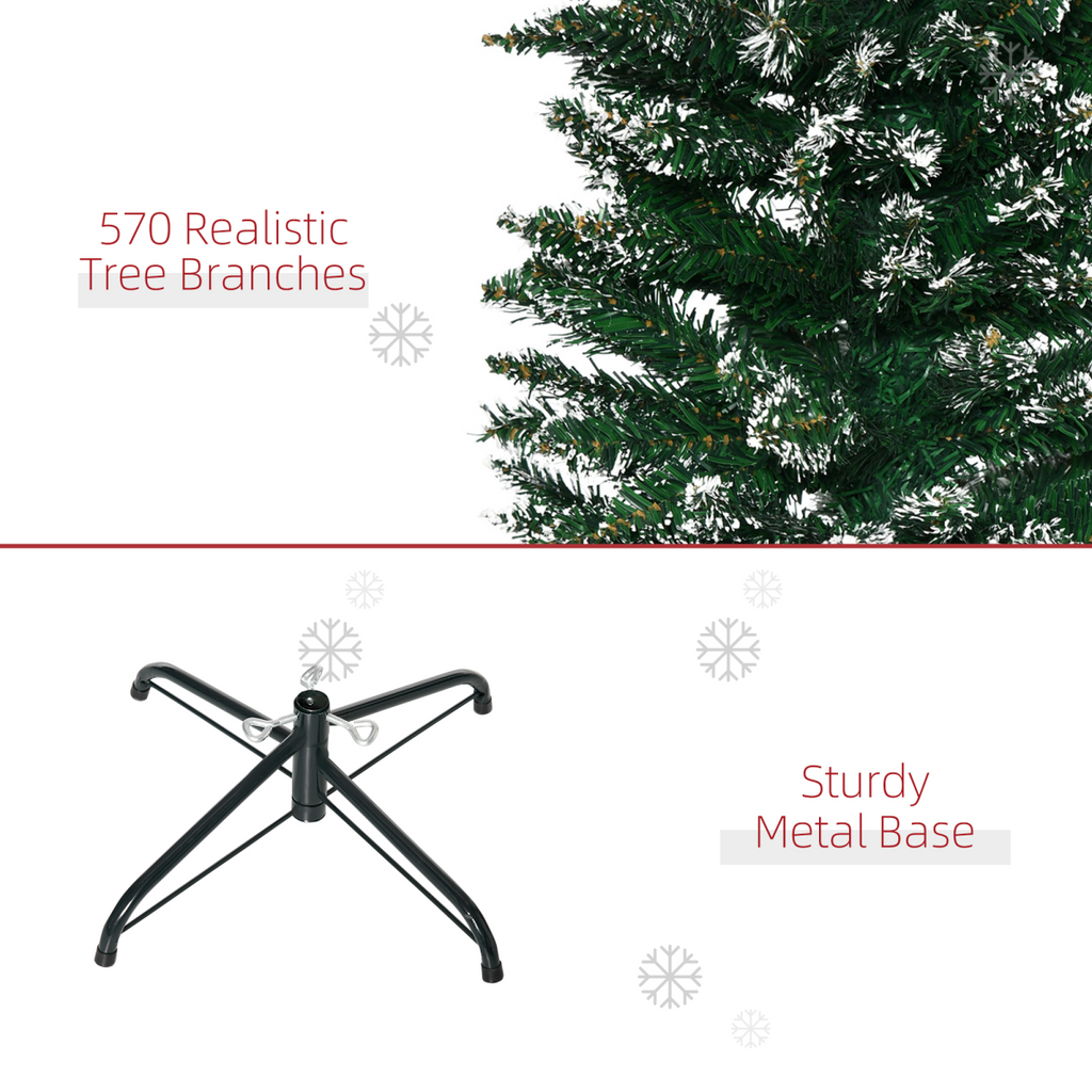 6.5FT Artificial Snow Dipped Christmas Tree Pencil Foldable Black Stand Green
