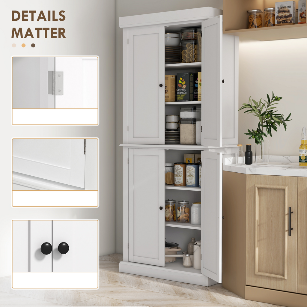 Freestanding Kitchen Cupboard, 6-Tier Cabinet Organizer w/ 4 Adjustable, White