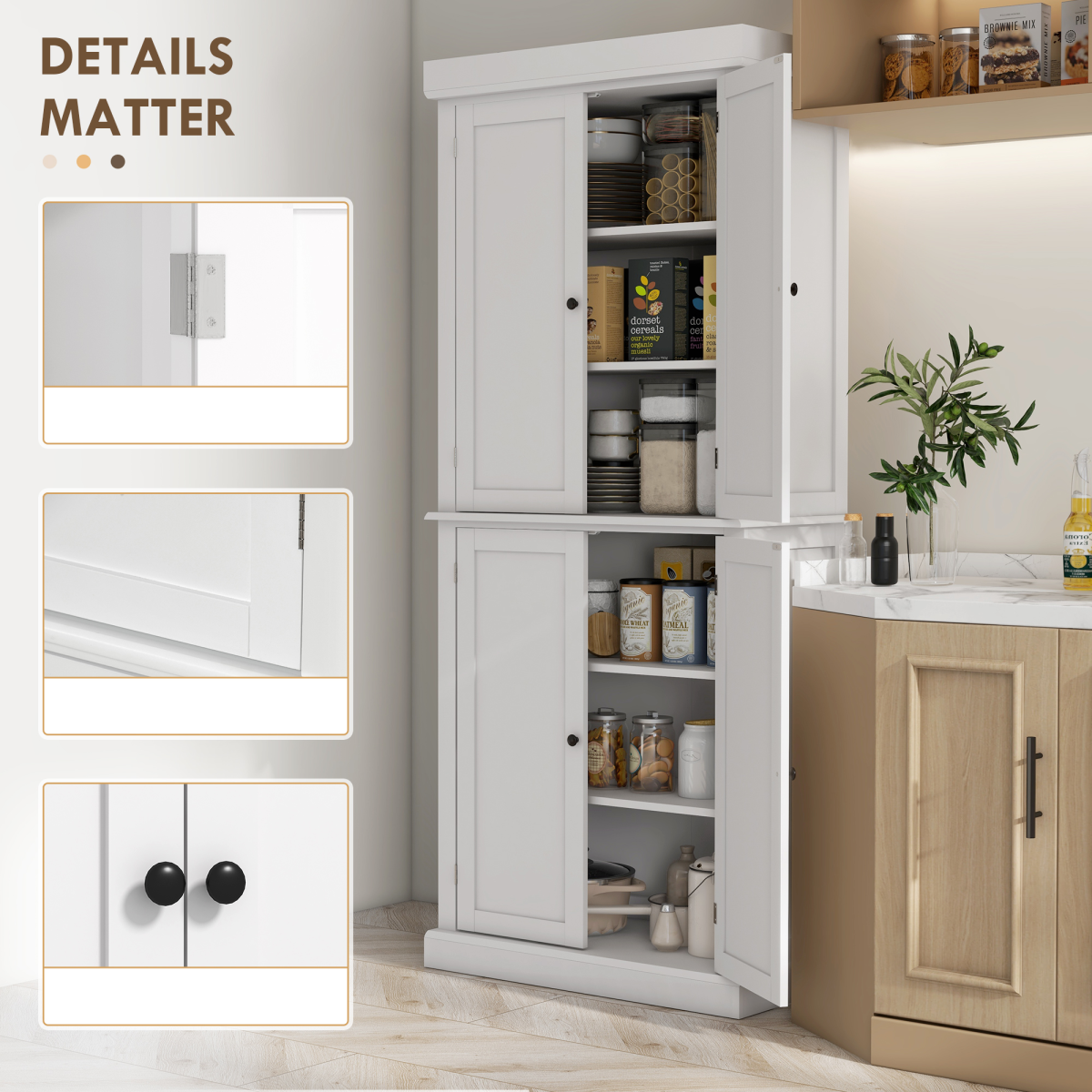 Freestanding Kitchen Cupboard, 6-Tier Cabinet Organizer w/ 4 Adjustable, White