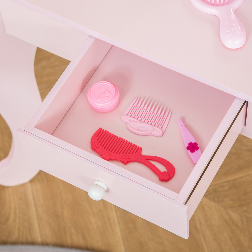 Kids Vanity Table & Stool Girls Dressing Set Make Up Desk with Mirror HOMCOM