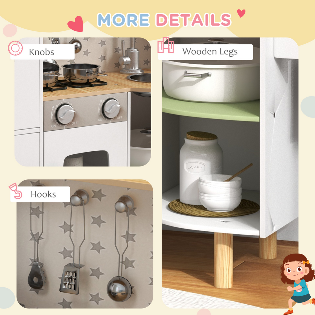 AIYAPLAY Toy Kitchen Playset with Phone, Ice Maker, Stove, Sink - White