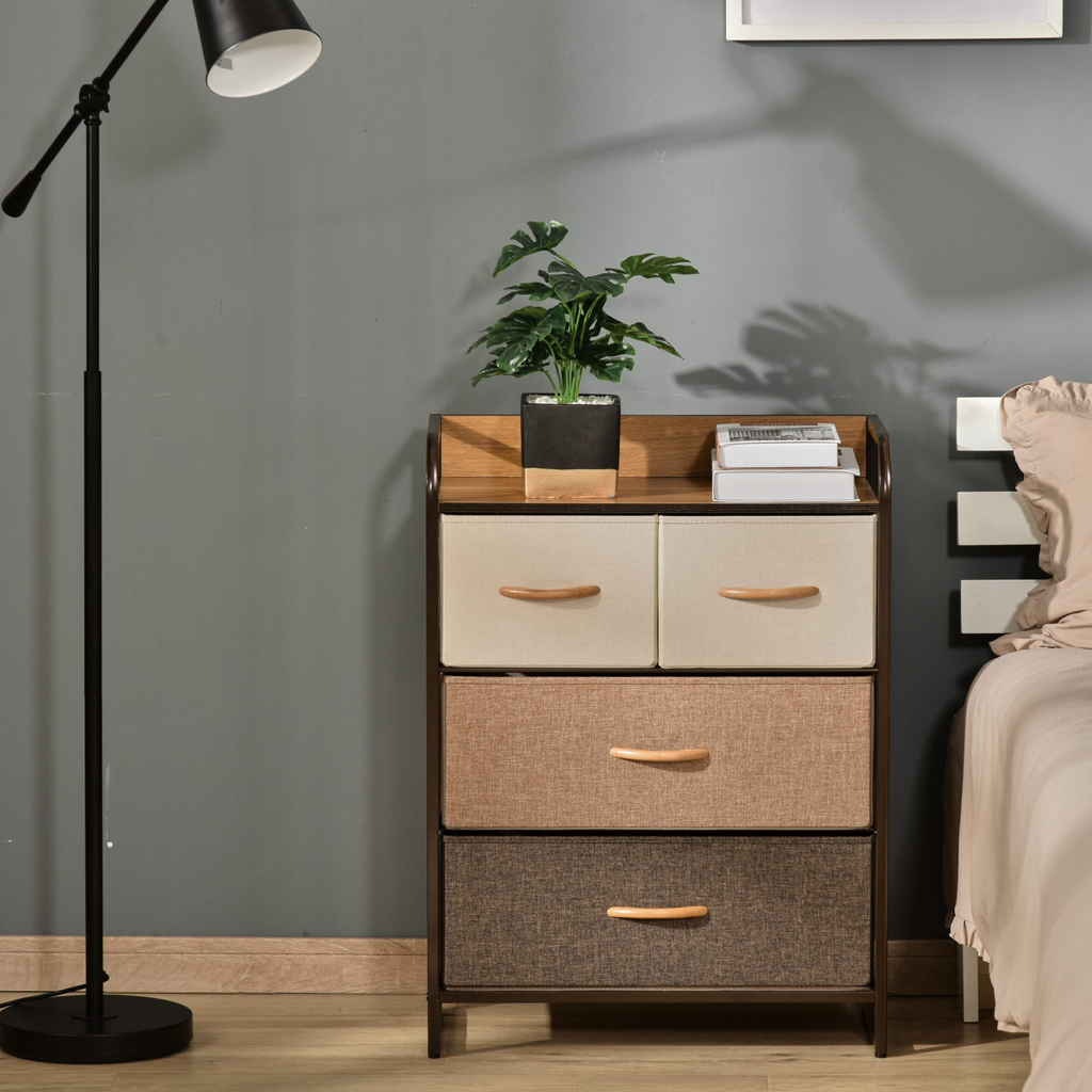 HOMCOM Closet Dresser, Dresser Tower 4 Easy Pull Fabric Drawer Steel Frame