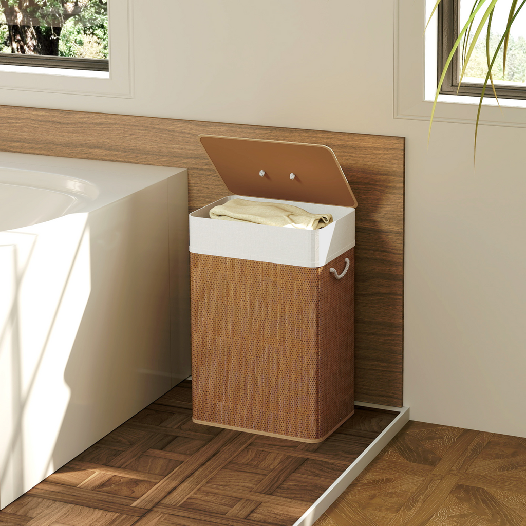 HOMCOM Laundry Hamper with Removable Washable Liner Bag, Brown