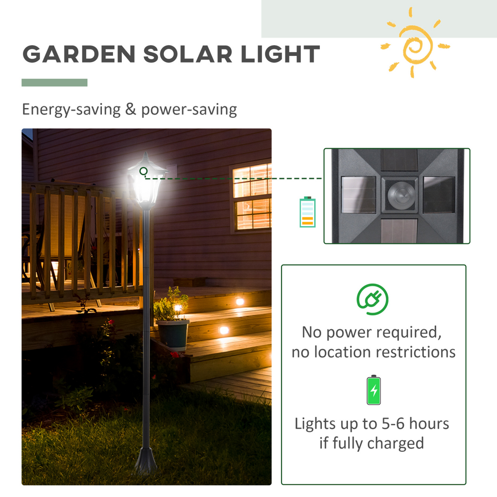 Outdoor Garden Solar Post Lamp Dimmable LED Lantern Bollard 1.2M Tall Black