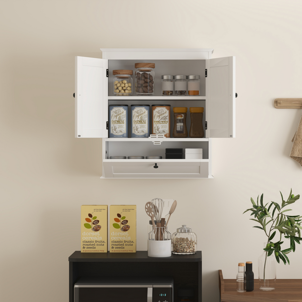 HOMCOM Bathroom Cabinet Wall Mounted with Adjustable Shelf, White