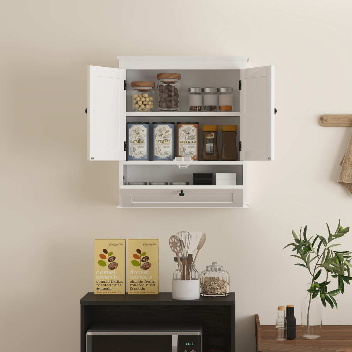 HOMCOM Bathroom Cabinet Wall Mounted with Adjustable Shelf, White