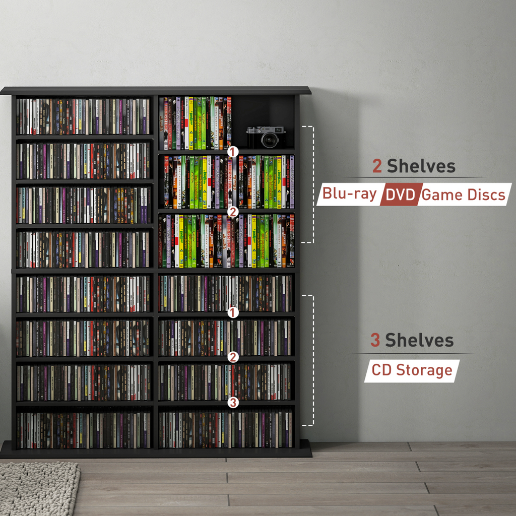 HOMCOM CD Storage Unit DVD Tower Blu-ray Storage Shelf for Office, Black