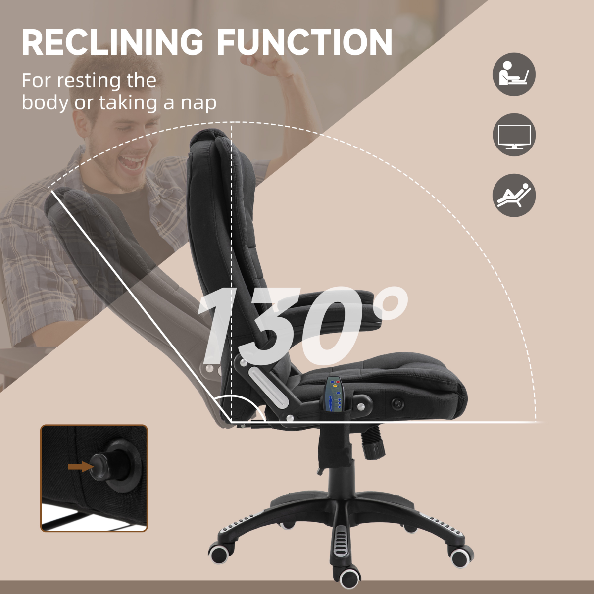 Executive Reclining Chair w/ Heating Massage Points Relaxing Headrest Black