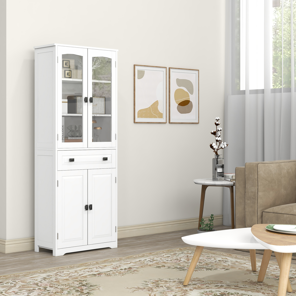 HOMCOM Kitchen Cupboard Storage Cabinet Adjustable Shelves, Glass Door, 160cm