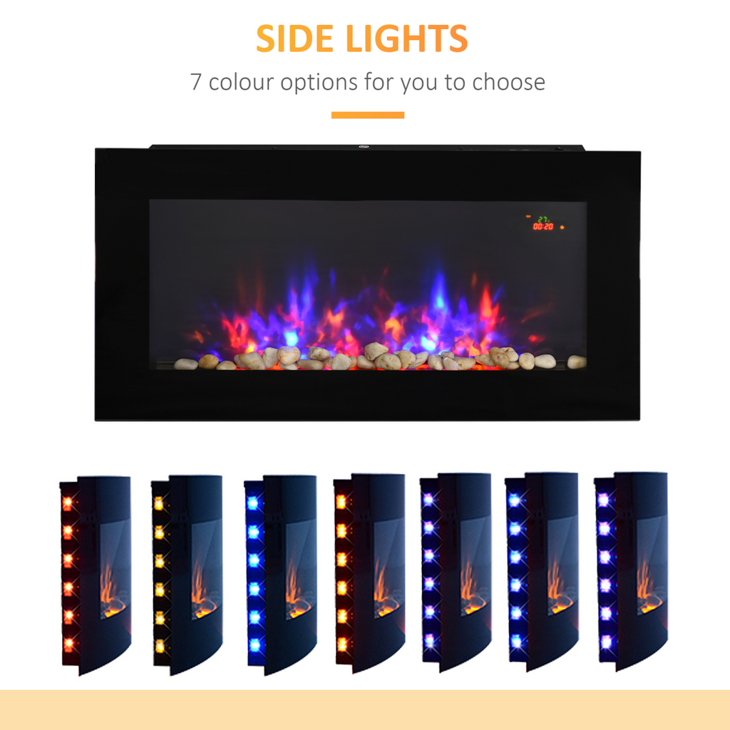 HOMCOM 1000W/2000W LED Electric Fireplace Automatic Function Remote Timer Safe