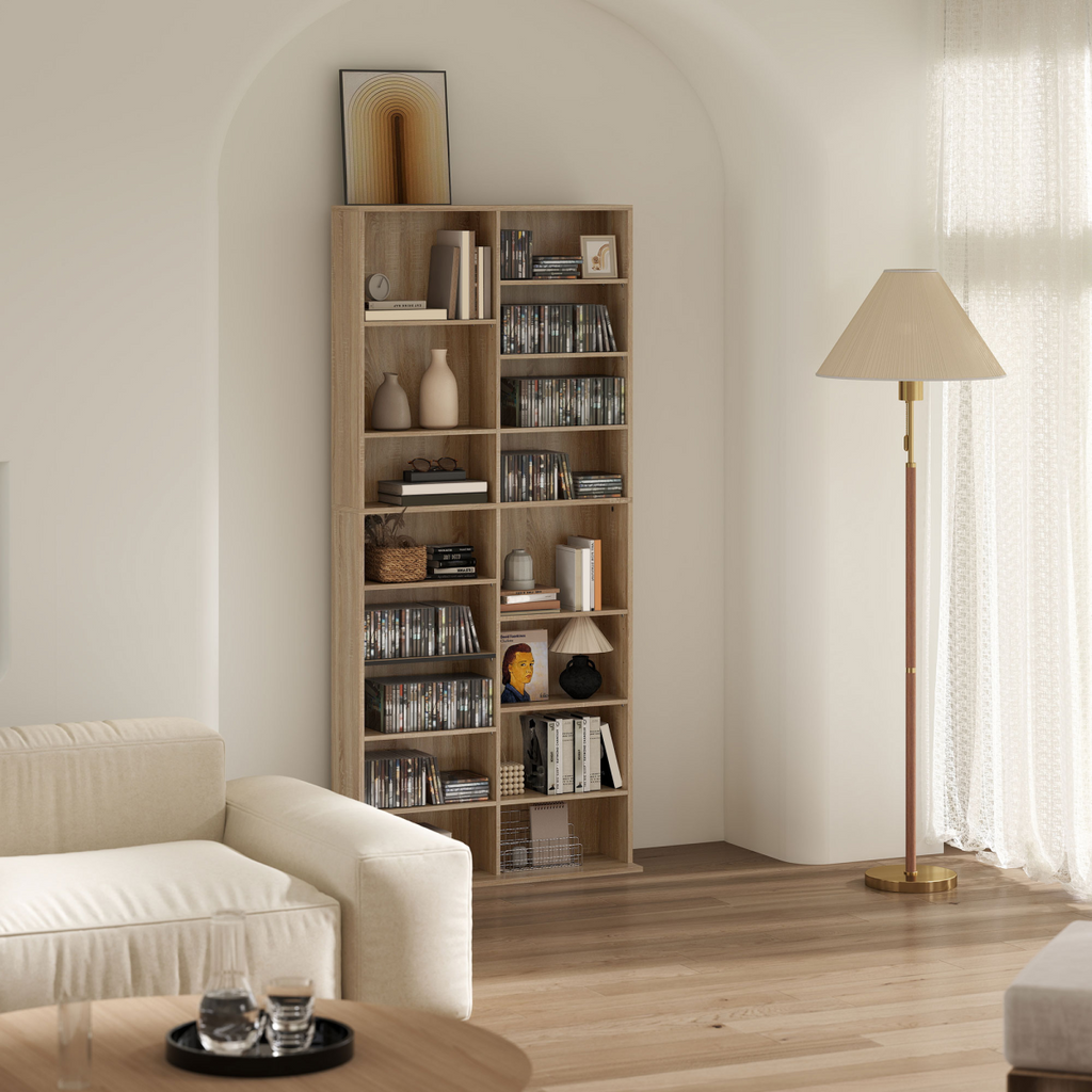 HOMCOM 640 CD Storage Unit 360 DVD Storage Tower with 18 Compartments Natural
